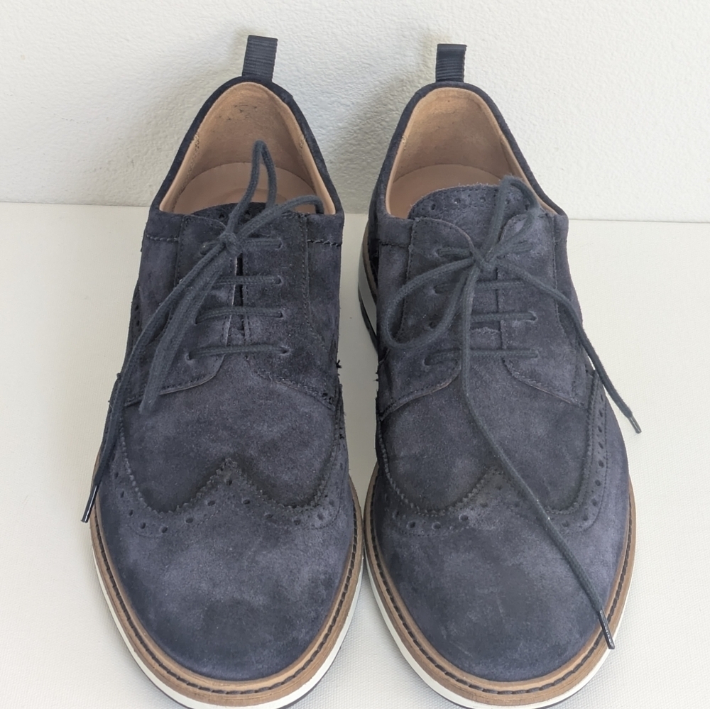 Clarks Mens Chantry Wing Navy Blue Suede Leather Wingtip Oxfords Size 8.5 EUC